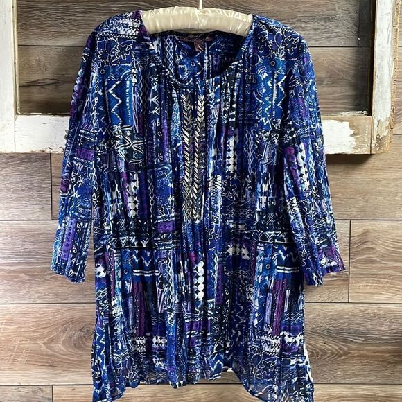 Gloria Vanderbilt Ladies Dress Top, Size Small, Blue,White,Purple Colors, Beaded - Picture 2 of 9